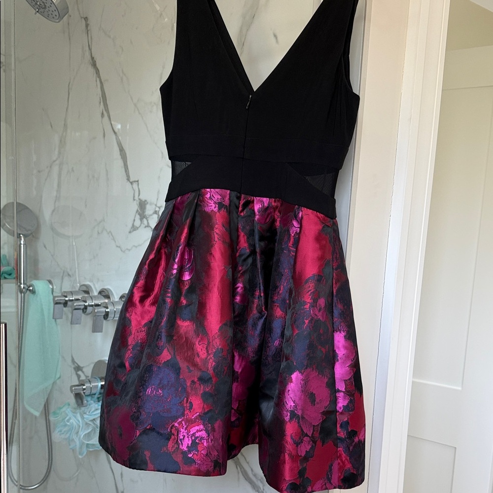 Xscape Black and Pink Floral Mini Dress - Picture 3 of 4